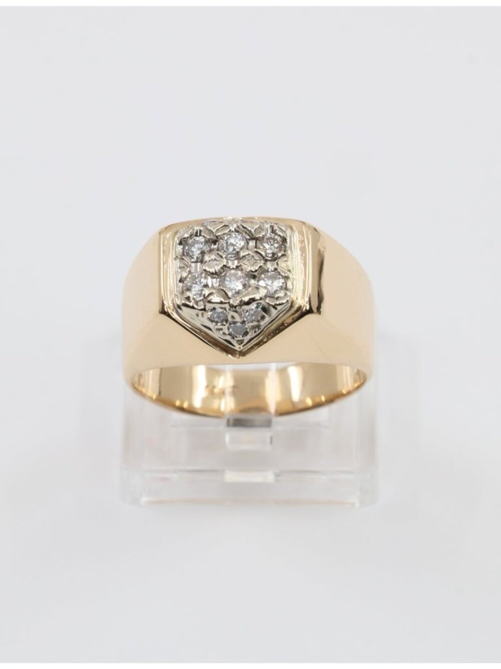 Vintage 14K Karat Solid Yellow Gold Diamond Cluster Men's Signet Ring - Size 8